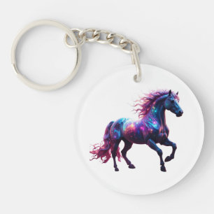 Galaxy Neon Horse Art – Vibrant Space Fantasy Keychain