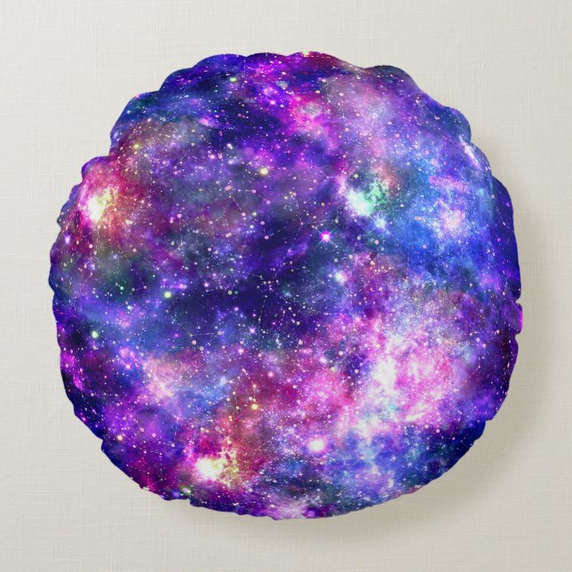 Galaxy Night Print Cosmic Design Round Pillow (Front)