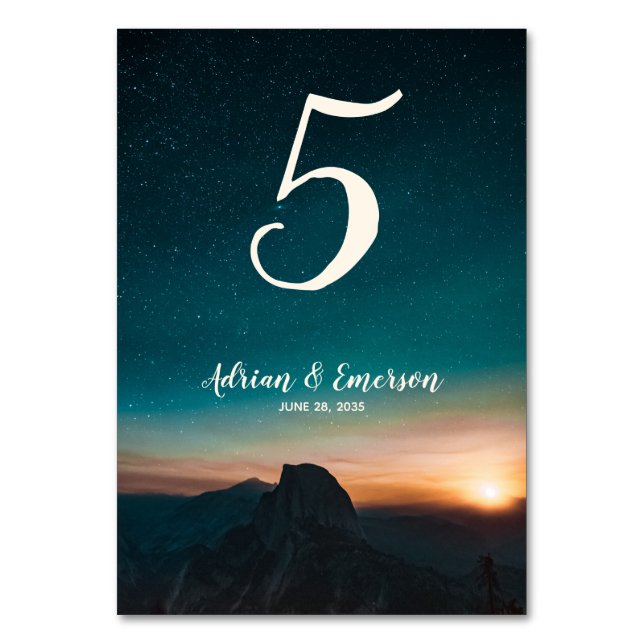 Galaxy Night Sky Elegant Stars Mountains Wedding Table Number (Front)
