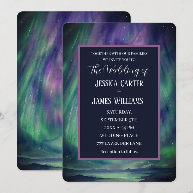 Galaxy Northern Lights Outer Celestial Stars Invitation (Front/Back)