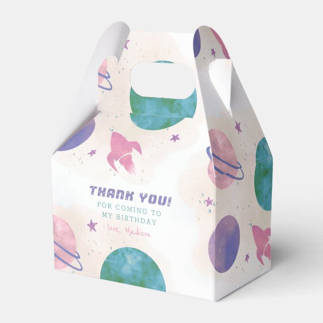 Galaxy Outer Space Girly Thank You Birthday  Favor Box (Front Side)