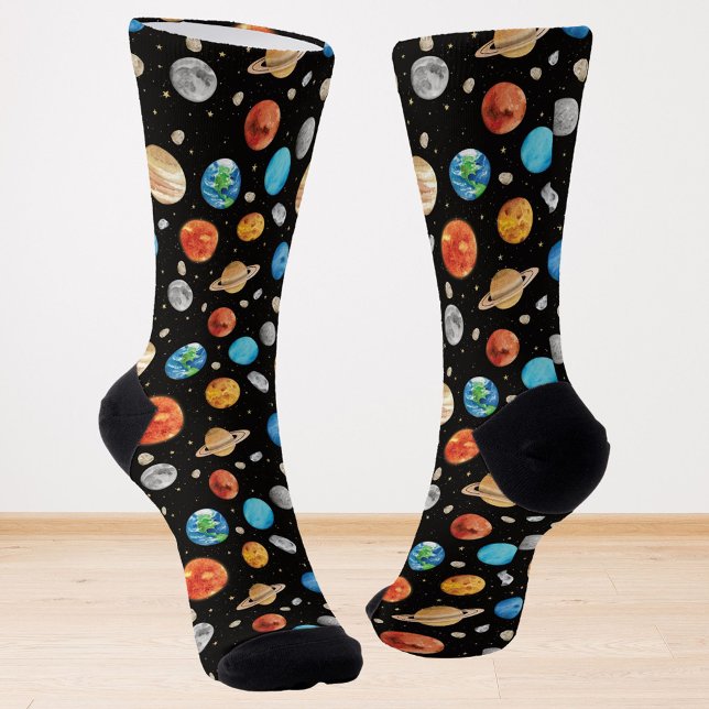 Galaxy Outer Space Planet Watercolor Illustration  Socks (Creator Uploaded)