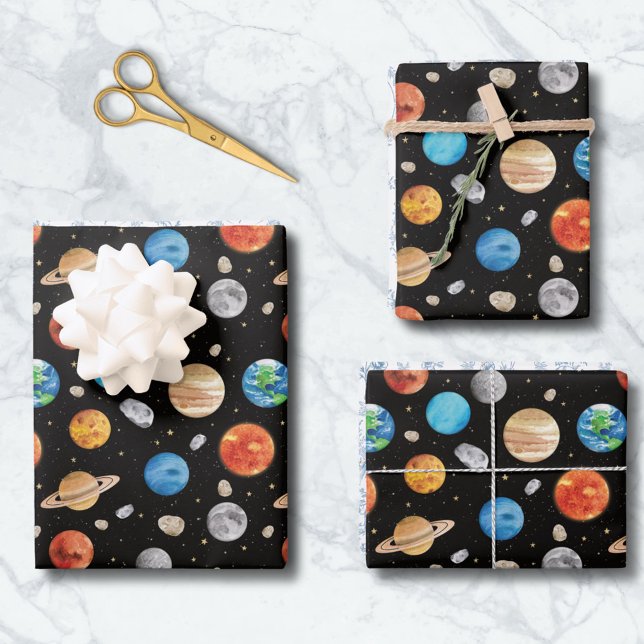 Galaxy Outer Space Planet Watercolor Illustration  Wrapping Paper Sheet (Creator Uploaded)