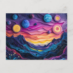 Galaxy Outer Space Stars Planets Abstract Fun Postcard