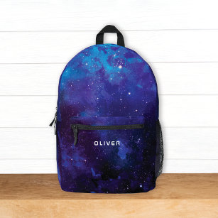 Galaxy Outer Space Universe w/ Name Kids Printed Backpack