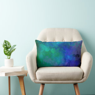 Galaxy Paint Splatter effect blue green Lumbar Pillow