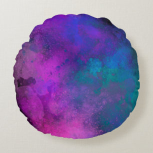 Galaxy Paint Splatter effect pink blue green Round Pillow