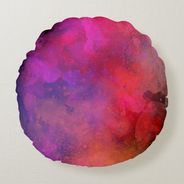 Galaxy Paint Splatter effect pink Red Round Pillow (Front)