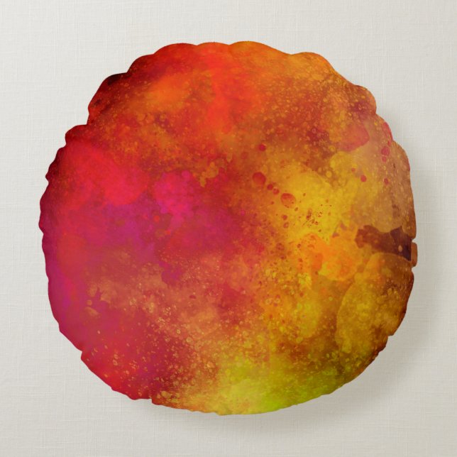 Galaxy Paint Splatter effect Red Yellow Round Pillow (Front)
