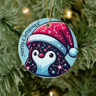 Galaxy Penguin | Cosmic Christmas Ceramic Ornament