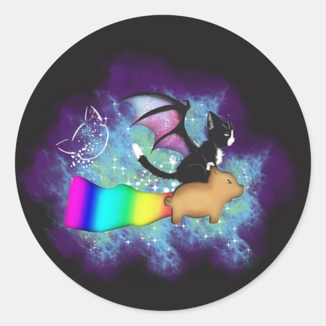 Galaxy pig ride classic round sticker (Front)