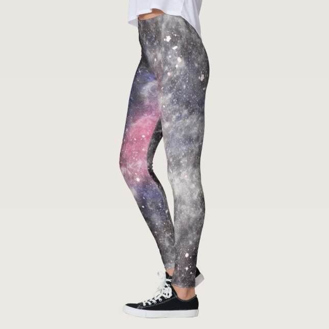 Galaxy Pink Black White Yoga Leggings (Left)
