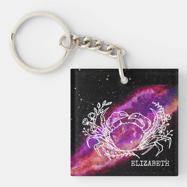Galaxy Pink Cancer Zodiac Constellation Sign Keychain (Front)