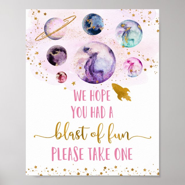 Galaxy Pink Gold Blast Of Fun Birthday Favor Sign (Front)