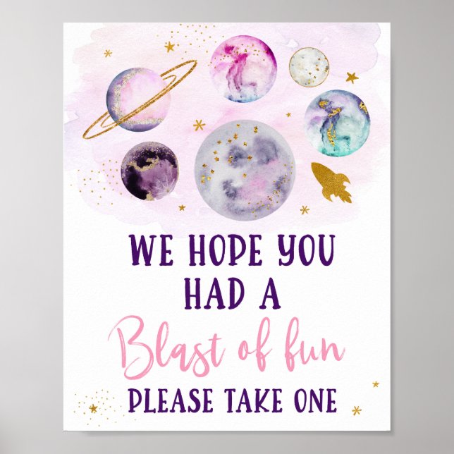 Galaxy Pink Gold Blast Of Fun Birthday Favour Sign (Front)