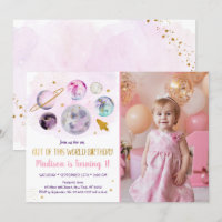 Galaxy Pink Gold Out Of This World Birthday Invita