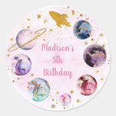 Galaxy Pink Gold Outer Space Birthday Classic Round Sticker (Front)