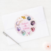 Galaxy Pink Gold Outer Space Birthday Classic Round Sticker (Envelope)