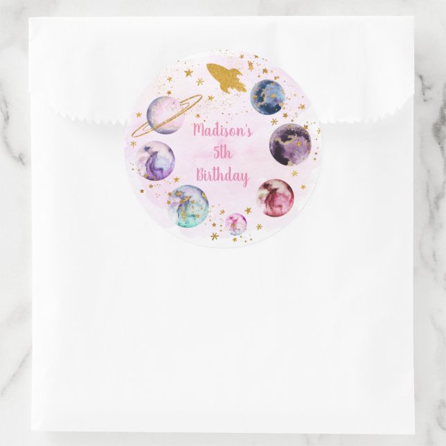 Galaxy Pink Gold Outer Space Birthday Classic Round Sticker (Bag)