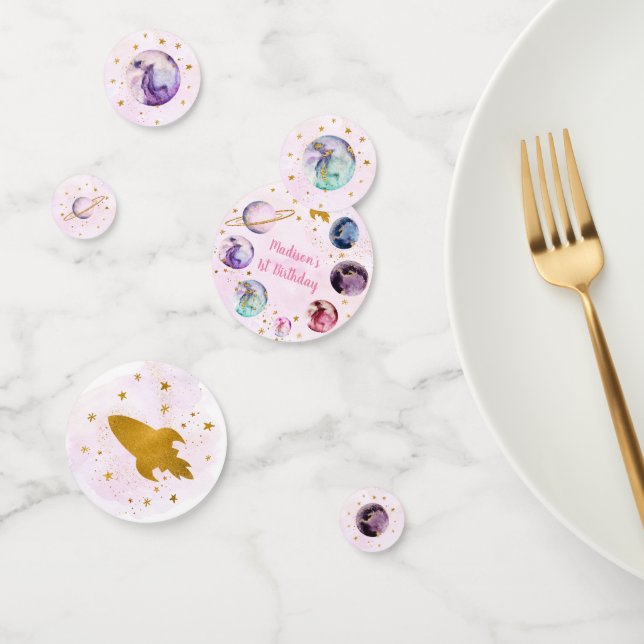 Galaxy Pink Gold Outer Space Birthday Confetti (Group)