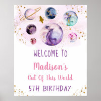 Galaxy Pink Gold Outer Space Birthday Welcome
