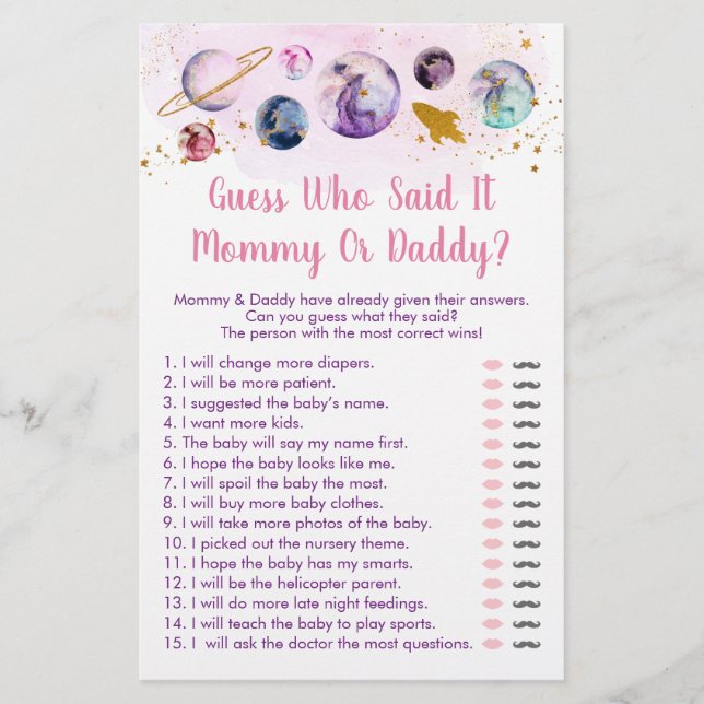 Galaxy Pink Gold Space Guess Who Said It Game (Front)