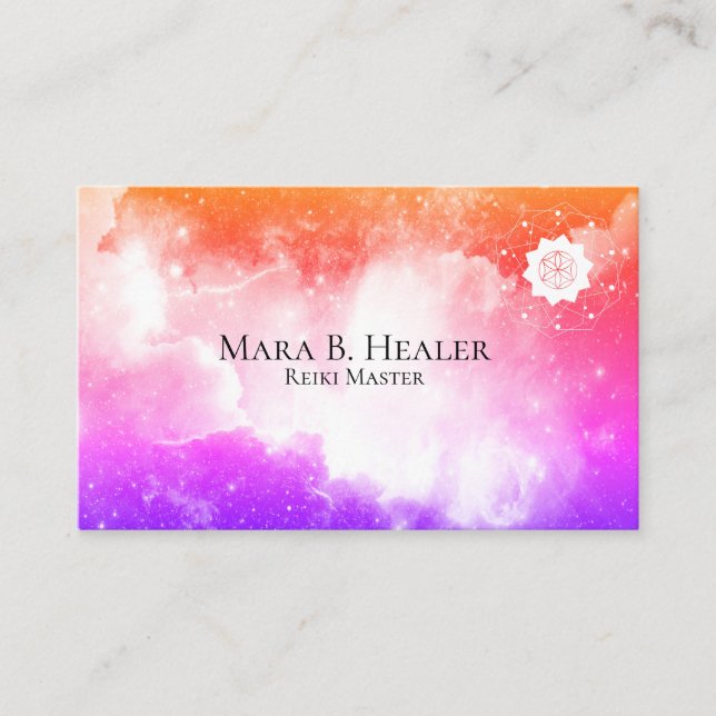 *~* Galaxy Pink Lavender Peach Nebula Universe Business Card (Front)