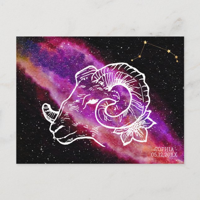 Galaxy Pink Purple Aries Constellation Zodiac Sign Postcard (Front)