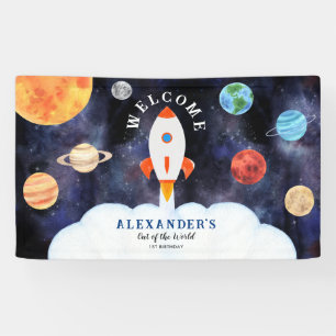 Galaxy Planets and Stars Space Rocket Welcome Banner