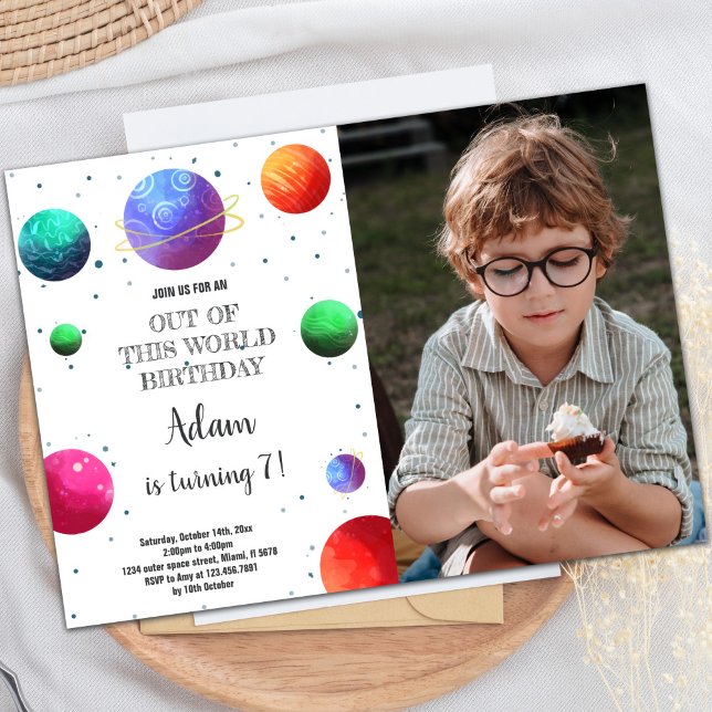 Galaxy Planets Birthday Invitation with Photo (Galaxy Planets Birthday Invitations with photo)