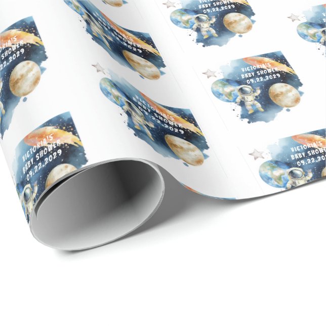 Galaxy Planets Countdown Baby Shower Wrapping Paper (Roll Corner)
