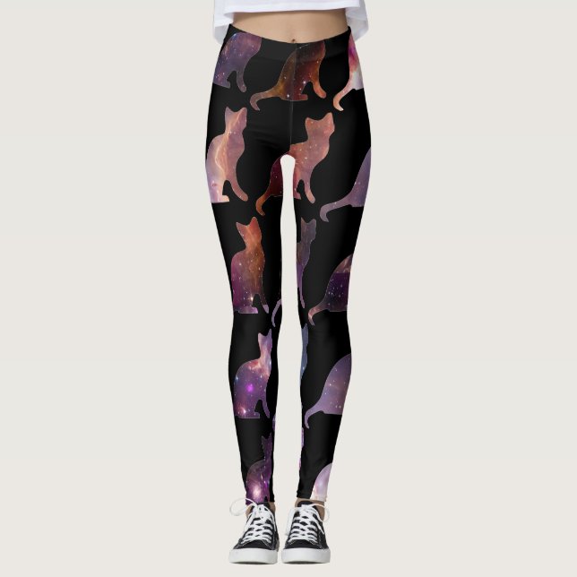 Galaxy Print Cats Patterned Leggings (Front)