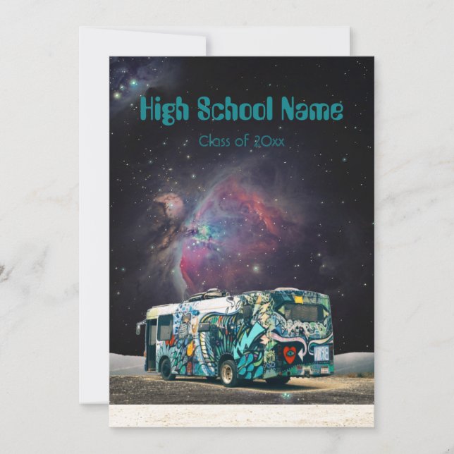 Galaxy psychedelic hippie van monogram holiday card (Front)