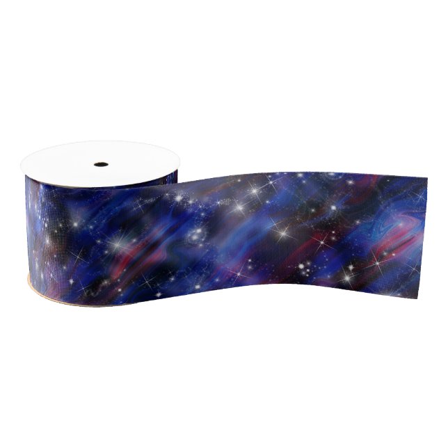 Galaxy purple beautiful night starry sky image grosgrain ribbon (Spool)