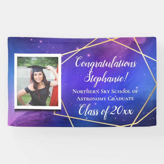 Galaxy Purple Photo Graduation Banner Sign (Horizontal)