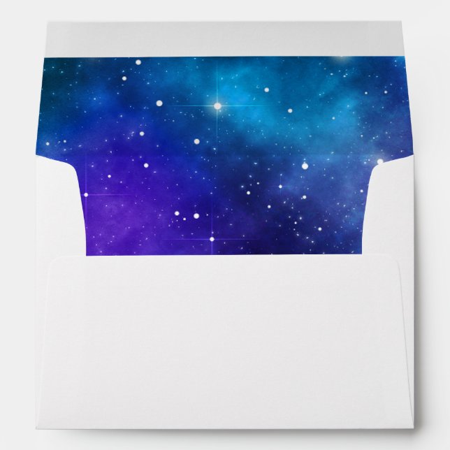 Galaxy Return Address Purple Blue Bar Bat Mitzvah Envelope (Back (Bottom))