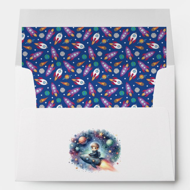 Galaxy Rocket – Space Birthday Party Envelope (Back (Bottom))