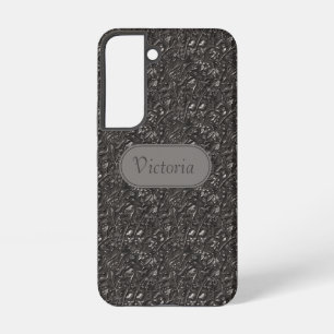 Galaxy S22 Ash Grey Floral Pattern Faux Leather Samsung Galaxy Case