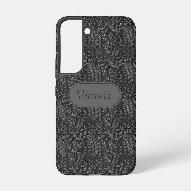 Galaxy S22 Black Leaf Pattern Faux Leather  Samsung Galaxy S22 Case (Back)