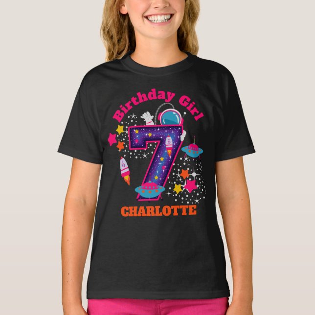 Galaxy Seventh birthday girl Space  T-Shirt (Front)