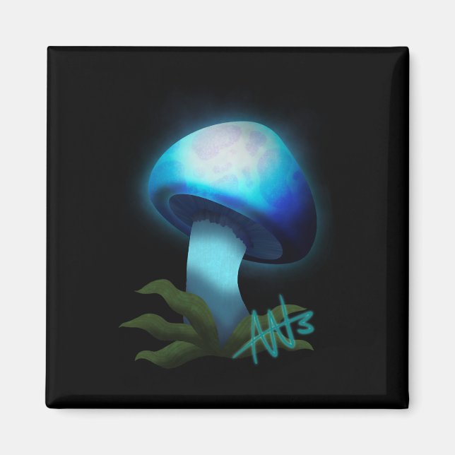 Galaxy Shiitake Glowing Light Blue Mushroom Magnet (Front)
