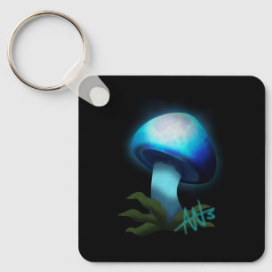 Galaxy Shiitake Glowing Light Blue Mushroom Metal Keychain