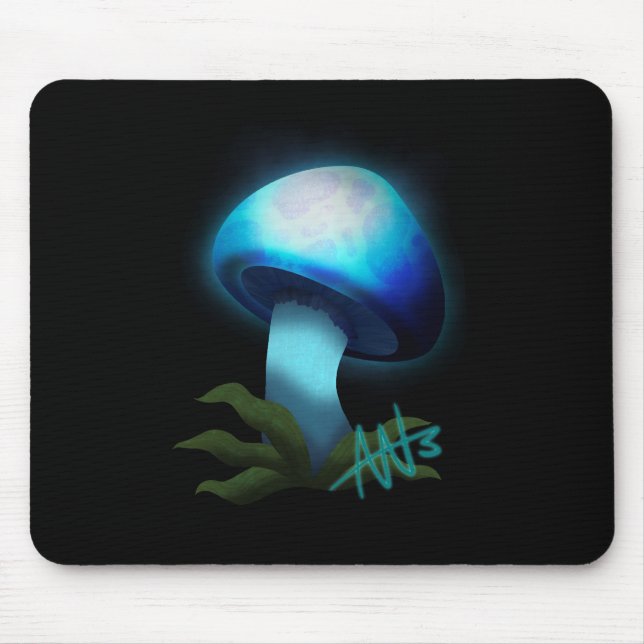 Galaxy Shiitake Glowing Light Blue Mushroom Mouse Pad (Front)