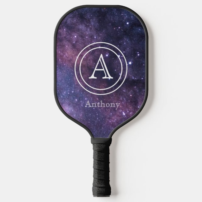 Galaxy Sky Elegant Navy Blue Monogram Custom  Pickleball Paddle (Front)