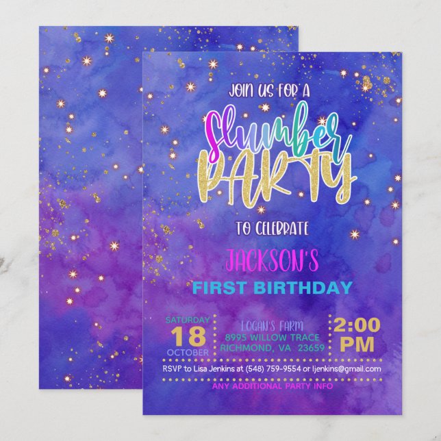Galaxy Slumber Party Birthday Invitation (Front/Back)