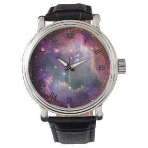 Galaxy space background with roman numerals watch