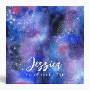 Galaxy Space Blue Custom Name 3 Ring Binder