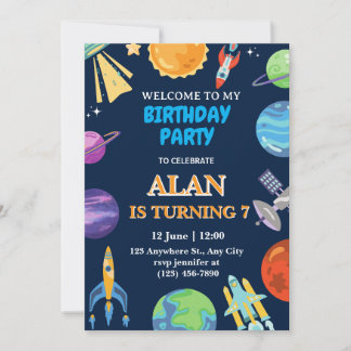 Galaxy space boy birthday invitation