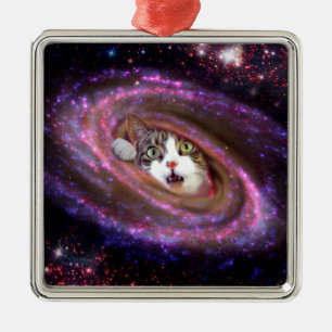 Galaxy Space Cats LOL Funny Square Ornaments