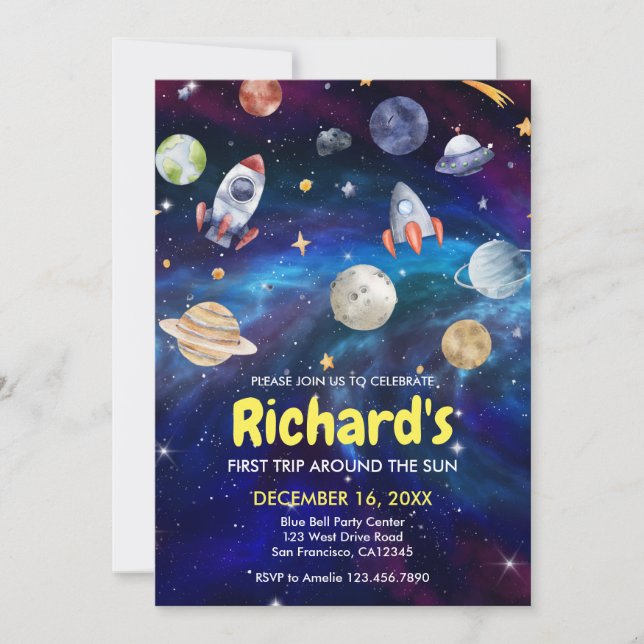 Galaxy Space First Trip Around the Sun Birthday Invitation (Front)